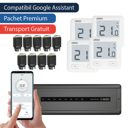 Pachet premium automatizare incalzire in pardoseala cu fir, control pe telefon, 9 circuite - 4 zone, ENGO