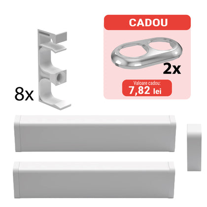 Pachet plinta pentru mascarea tevilor MCH, alba, 4 m + piesa de legatura + 8 cleme + rozeta dubla cromata cadou