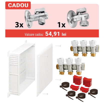 Pachet distributie apa rece si calda ITAP – 2 distribuitoare cu 3 cai + cutie + set de fixare + robineti Slovarm cadou