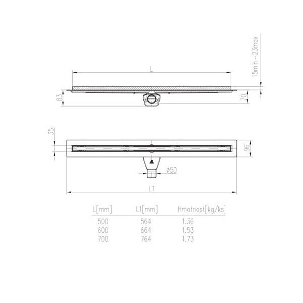 Rigola de interior SLIM Line Premium MCH cu gratar de inox 500 mm